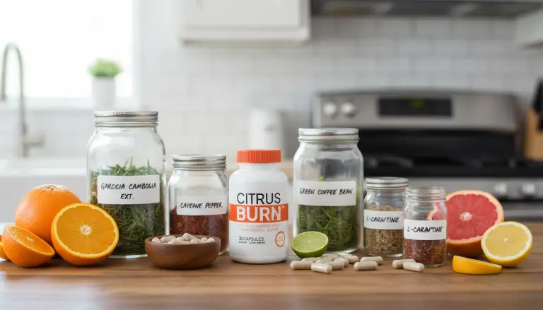 Citrus Burn ingredients including garcinia cambogia, green coffee bean, cayenne pepper and L-carnitine for metabolism support