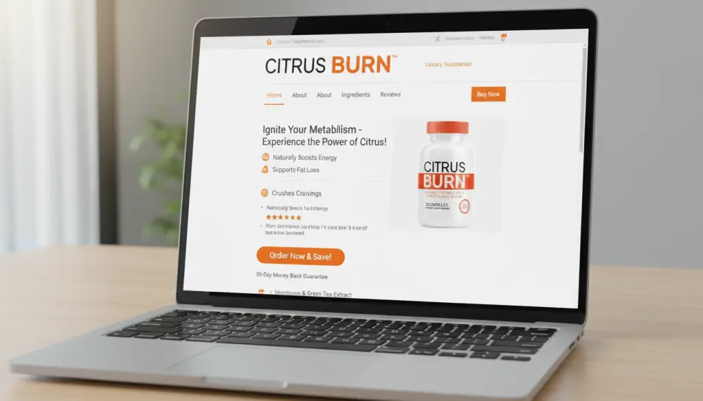 Citrus Burn official website displayed on laptop highlighting metabolism boost and fat burning benefits
